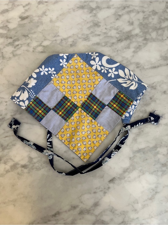 Other - Handmade Kids Aloha Cotton Patchwork Headscarf in Blue and Yellow. 21x15”, 52” L